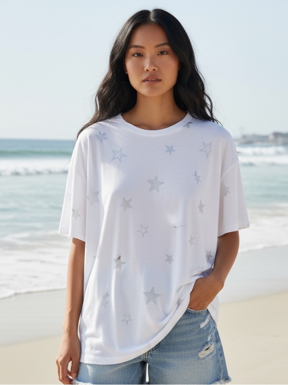 Rails The Classic Crew White Star Burnout Short Sleeve Tee Size XL